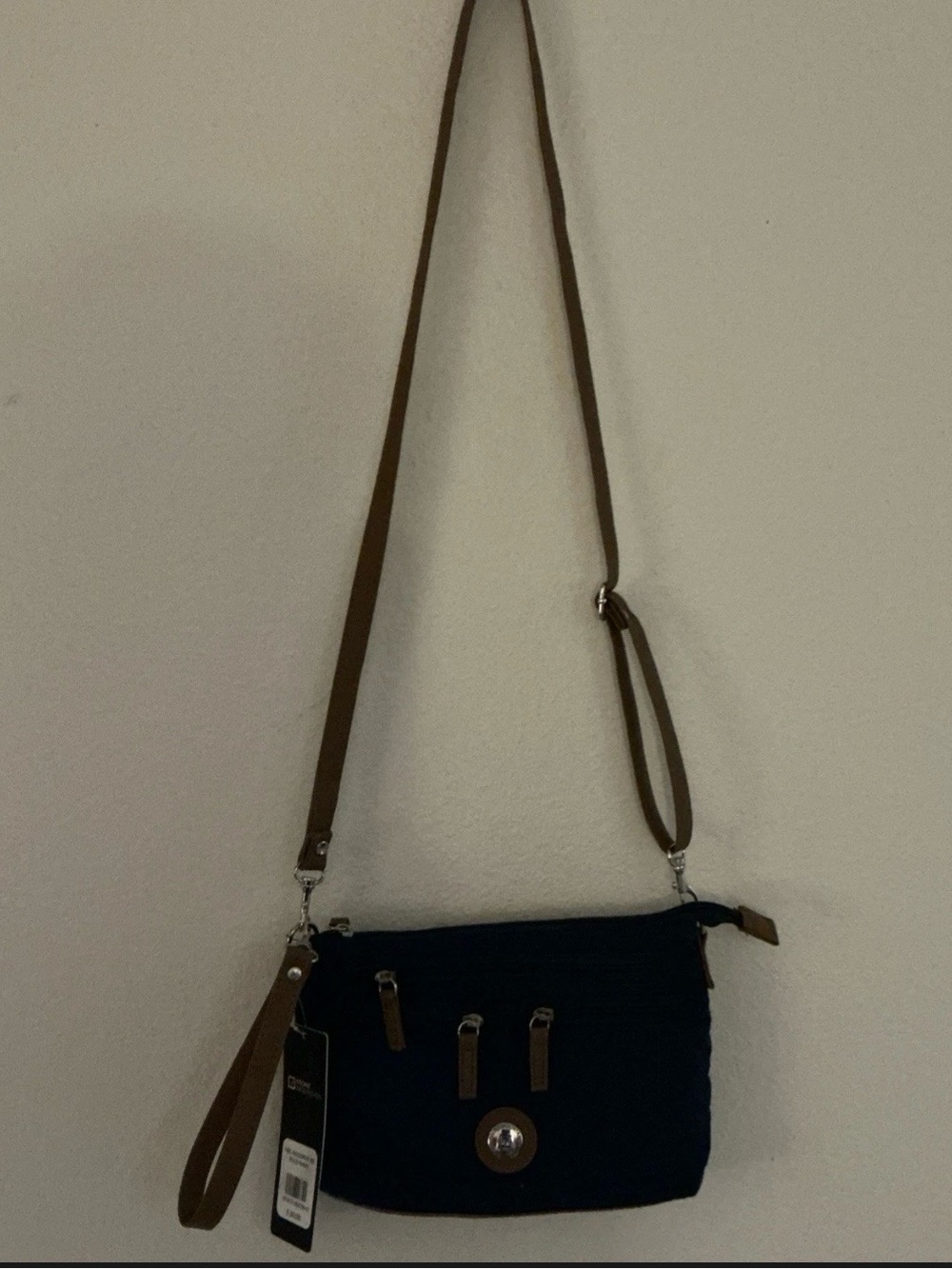 Stone Mountain Accessories Navy Crossbody with Brown Trim and Strap